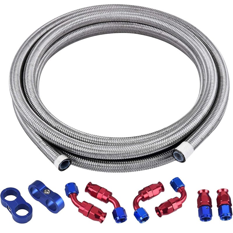 EVIL ENERGY 8AN PTFE Fuel Line Kit, AN8 E85 Fuel Hose Line 10FT Stainless Steel Braided LS Swap EFI PTFE Fuel Line - Image 1